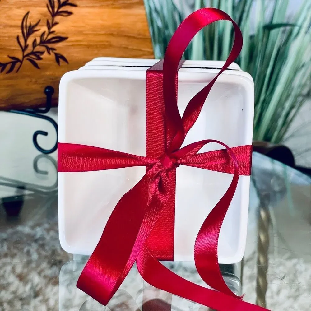 NWT Gorgeous CIROA white red Navy BBQ Square 3.9x3.9 Porcelain 4 Pc Bowl Set